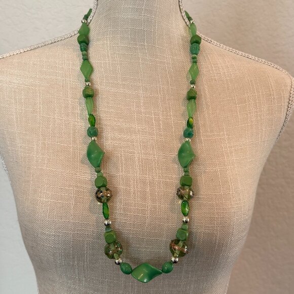 Vintage Jewelry - 4 Glass Wedding Cake Beads and Mixed Acrylic Bead Necklace